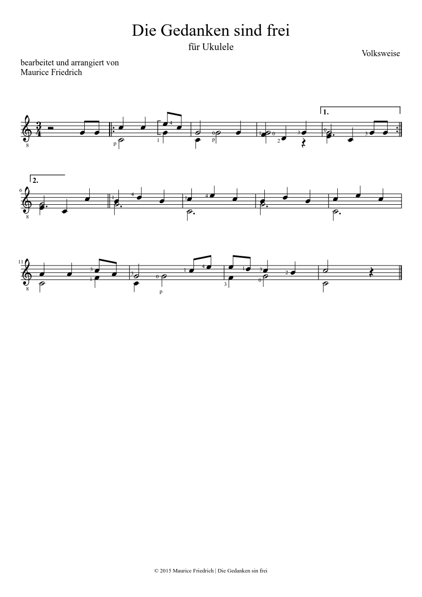 Die Gedanken sind frei - piano sheet music page 1