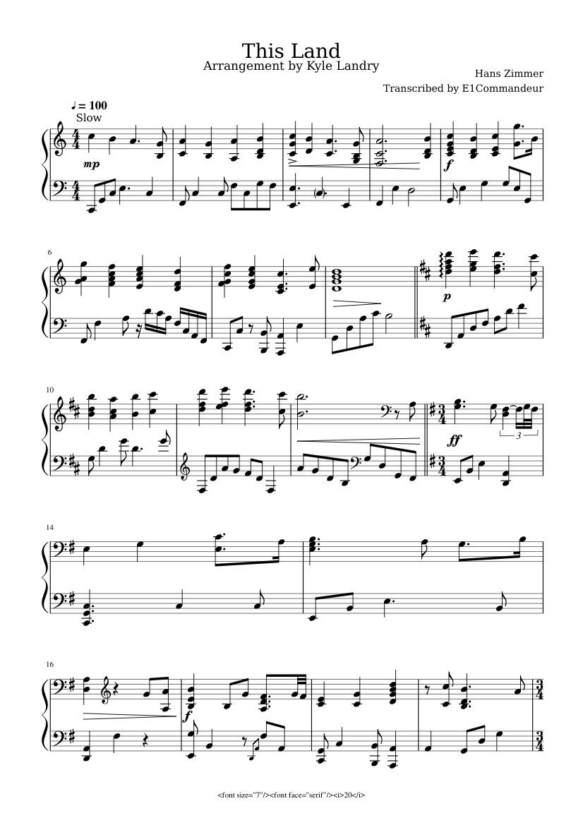 Disney - The Lion King - This Land (Kyle Landry) - piano sheet music page 1