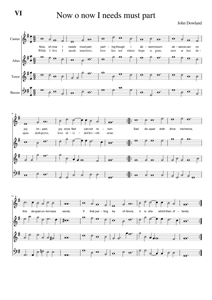 Dowland: VI Now oh now I needs must part - piano sheet music page 1