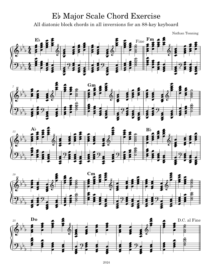 E♭ Major Chord Exercise – Nathan Tonning - piano sheet music page 1