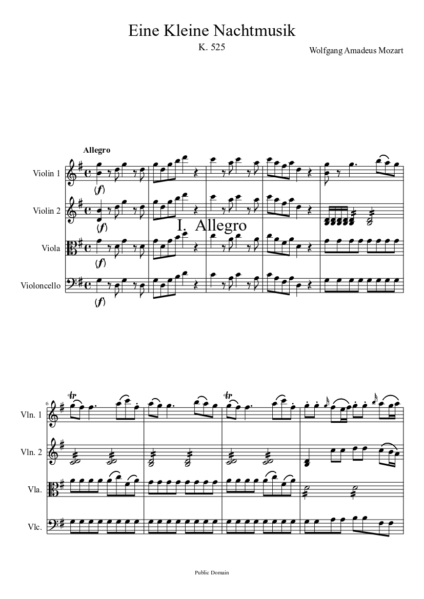 Eine Kleine Nachtmusik, Mvt. I. Allegro (Full Score) - piano sheet music page 1