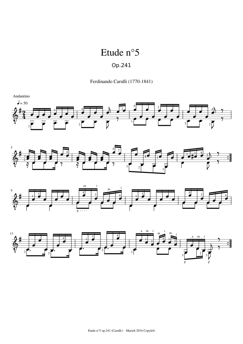 Etude n°5 op.241 - Ferdinando Carulli (1770 - 1841) - piano sheet music page 1