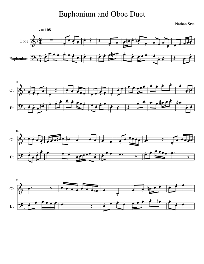 Euphonium and Oboe Duet - piano sheet music page 1