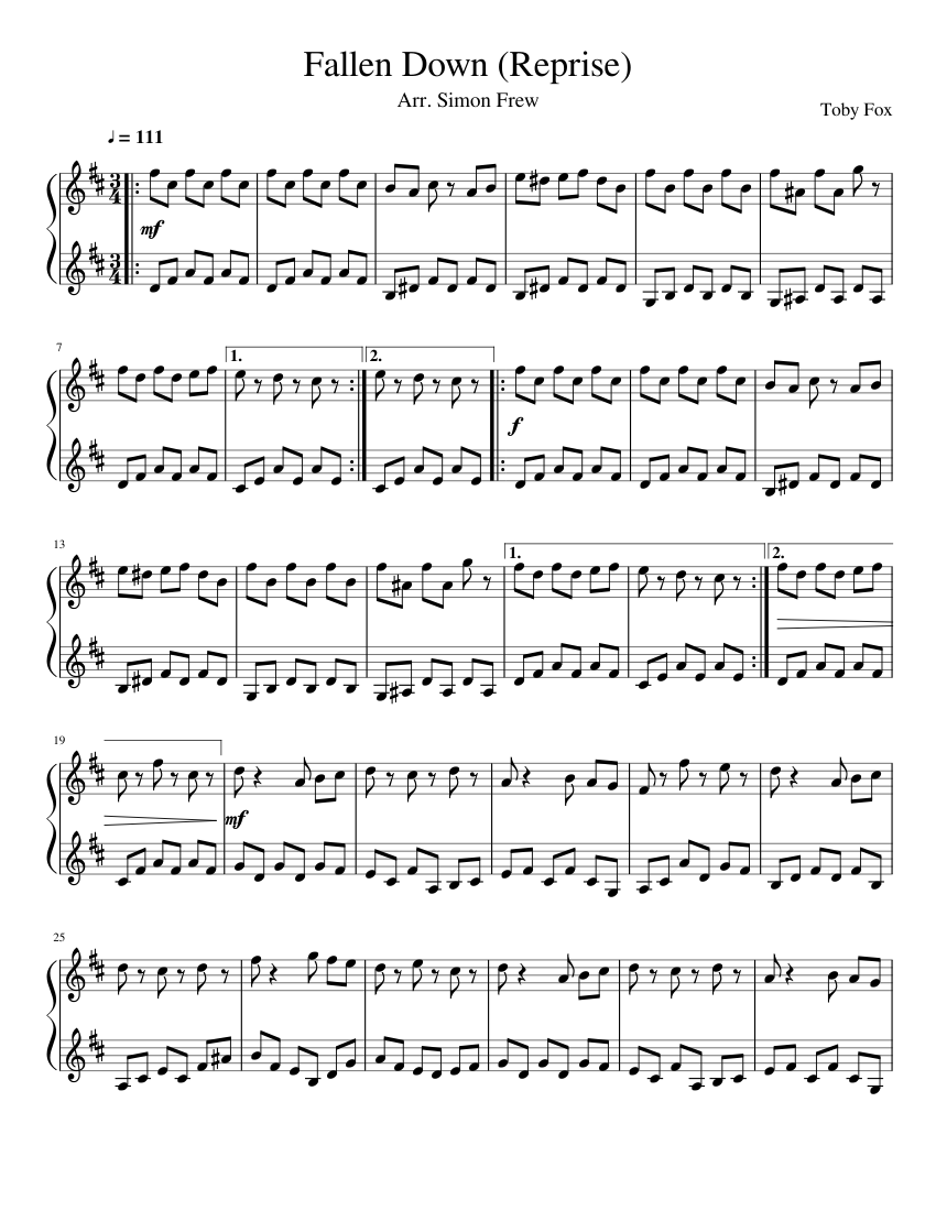 Fallen Down (Reprise) - piano sheet music page 1