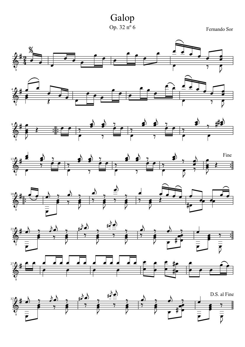 Fernando Sor Op.32 Galop - piano sheet music page 1