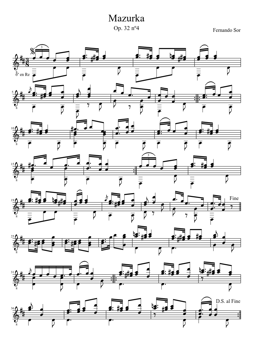 Fernando Sor Op.32 Mazurka - piano sheet music page 1