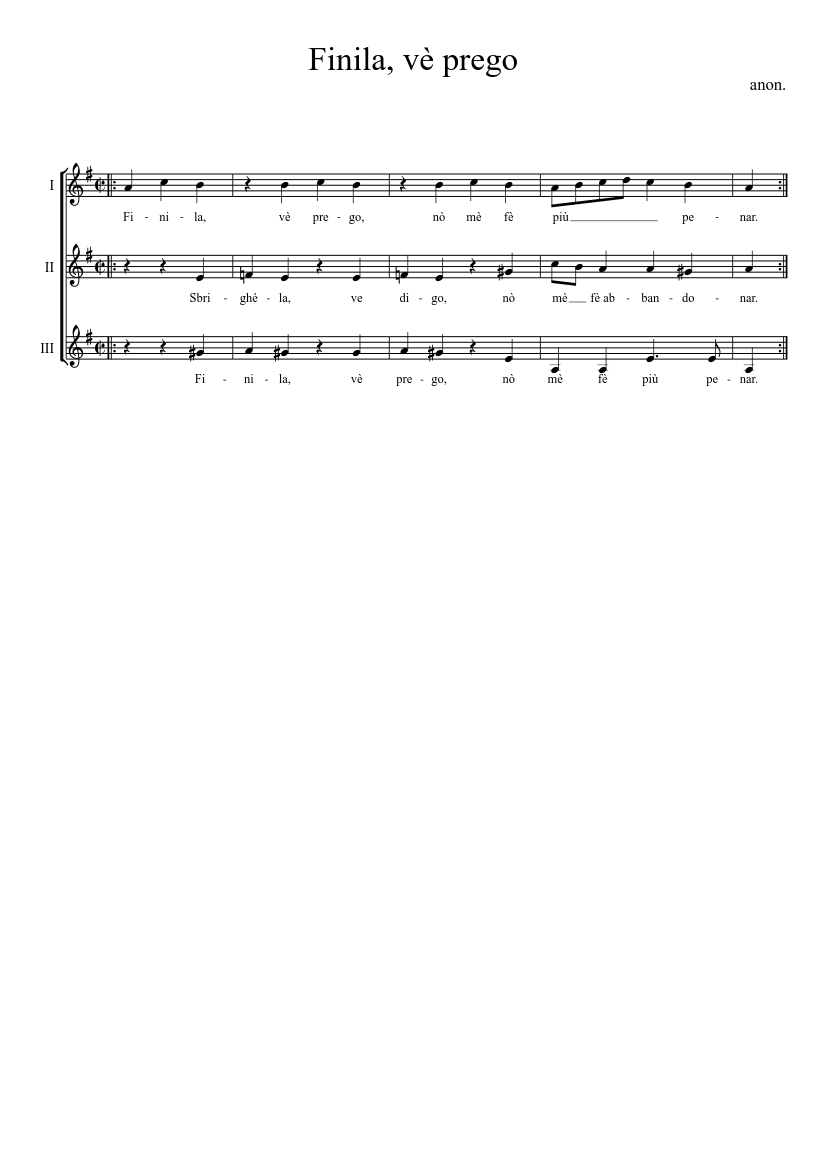 Finila, vè prego - piano sheet music page 1