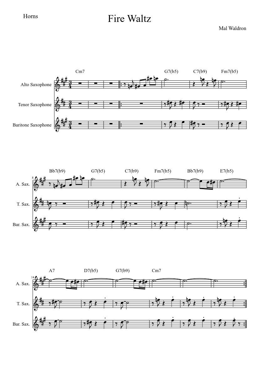 Fire Waltz (Horns) - piano sheet music page 1