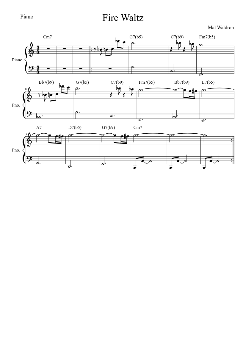 Fire Waltz (Piano) - piano sheet music page 1
