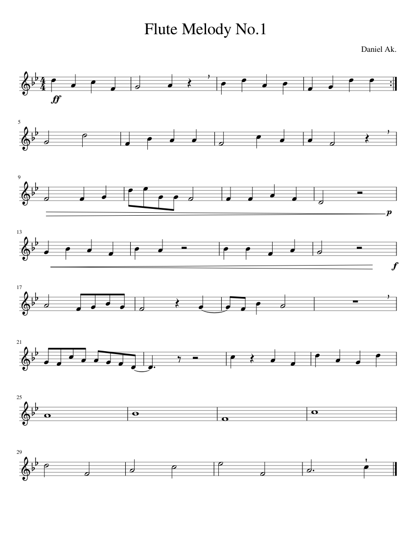 Flute Melody No 1 - piano sheet music page 1