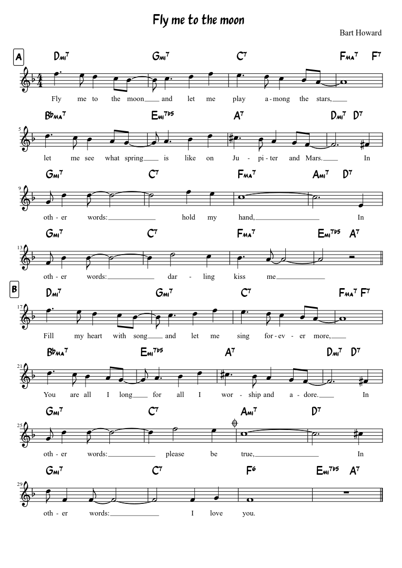 Fly me to the Moon Fmaj/Dmin - piano sheet music page 1
