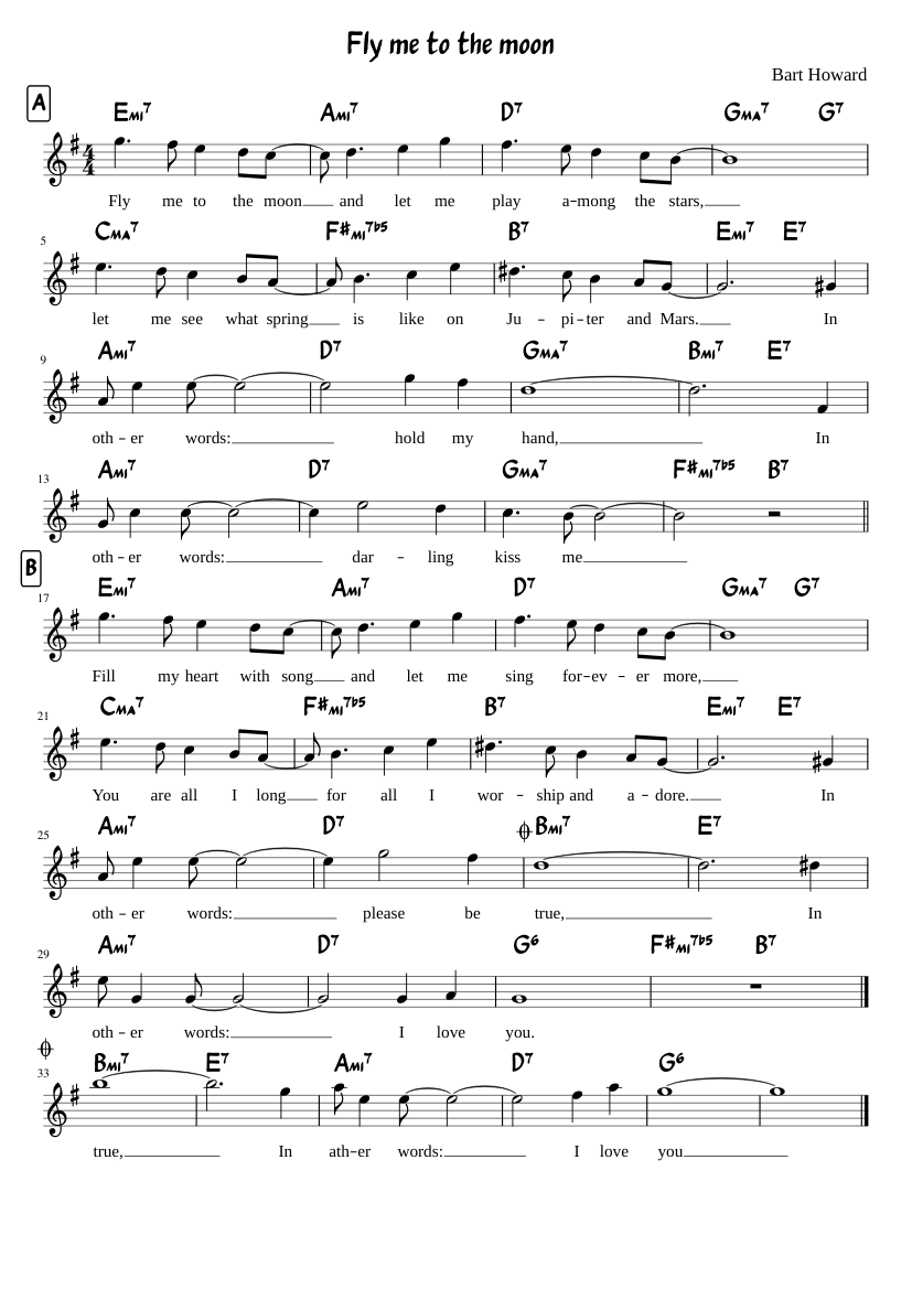 Fly me to the Moon Gmajor - piano sheet music page 1