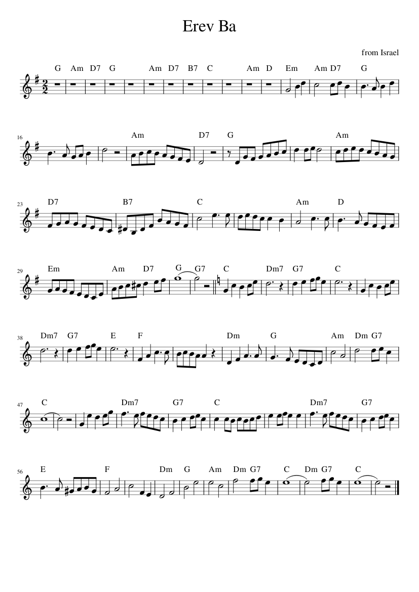 from Israel - Erev Ba - piano sheet music page 1