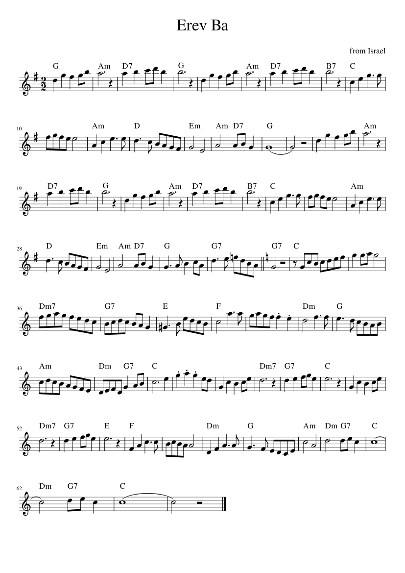 from Israel - Erev Ba - piano sheet music page 1