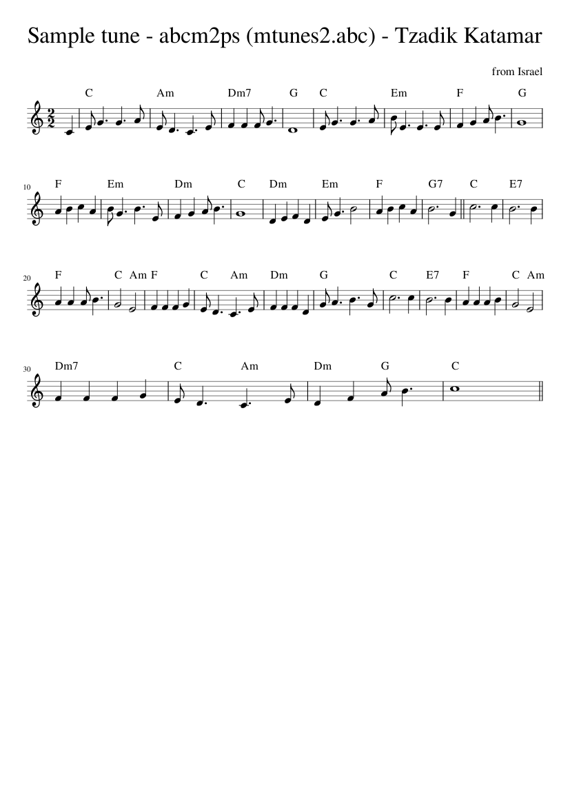 from Israel - Sample tune - abcm2ps (mtunes2.abc) - Tzadik Katamar - piano sheet music page 1