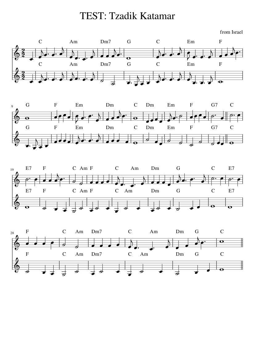 from Israel - TEST: Tzadik Katamar  % ----- - piano sheet music page 1
