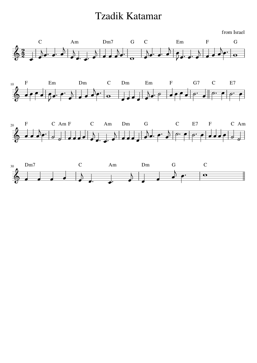 from Israel - Tzadik Katamar  % ----- - piano sheet music page 1