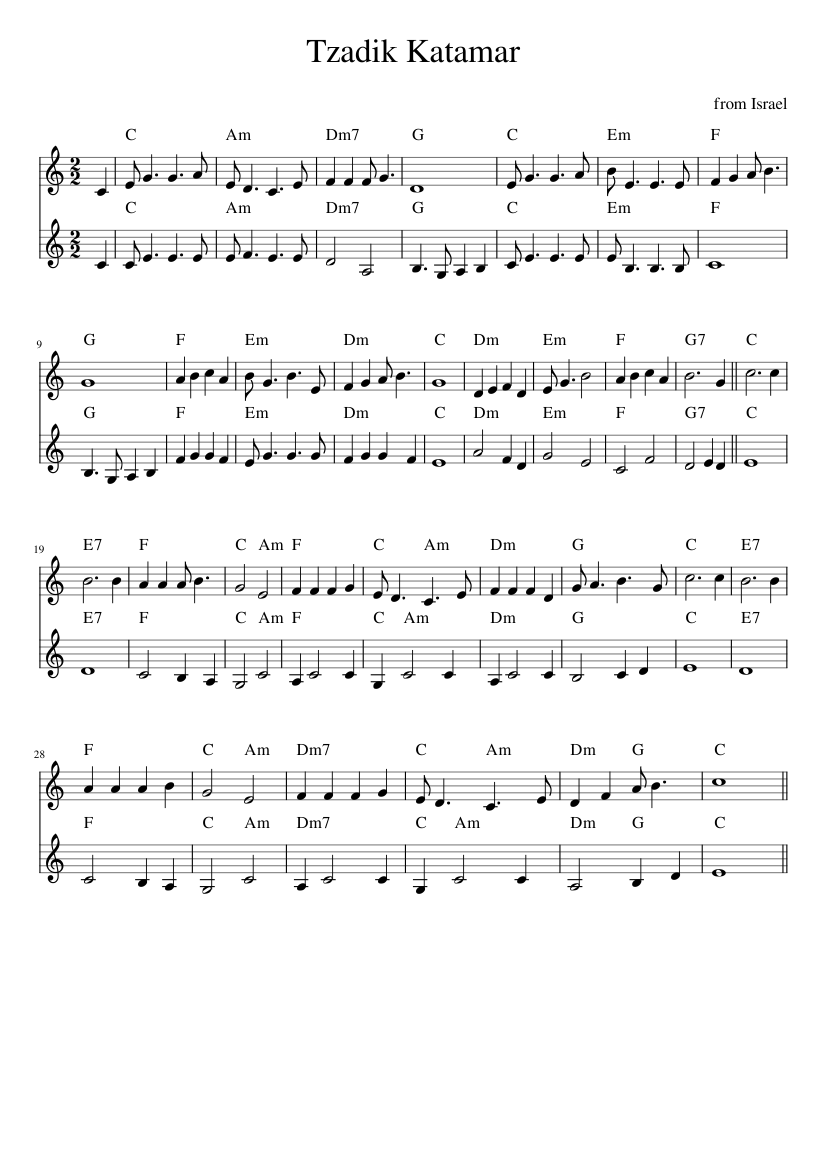 from Israel - Tzadik Katamar  % ----- - piano sheet music page 1