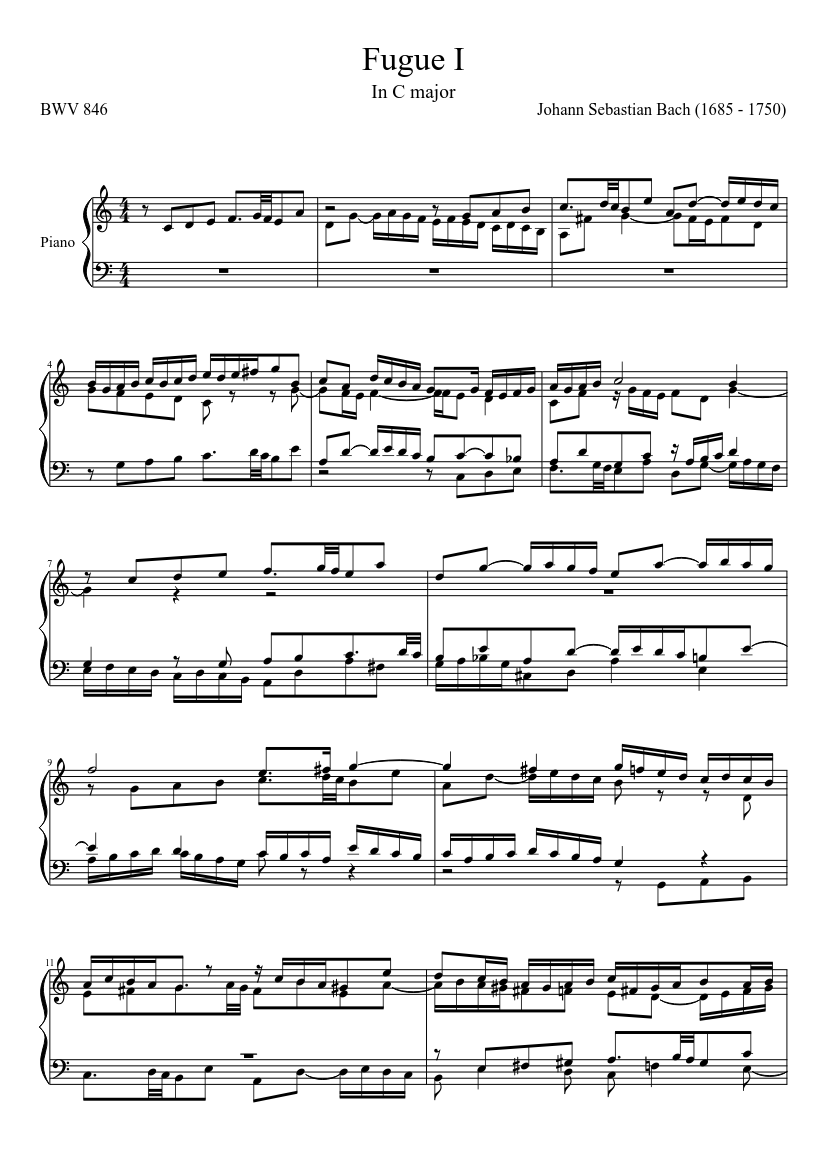 Fugue I in C major, BWV 846 - Well Tempered Clavier [First Book] - piano sheet music page 1