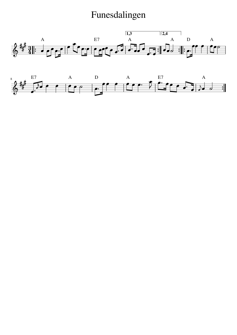 Funesdalingen - piano sheet music page 1