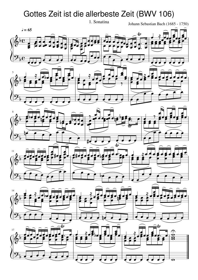 Gottes Zeit ist die allerbeste Zeit (BWV 106) J.S.Bach - piano sheet music page 1