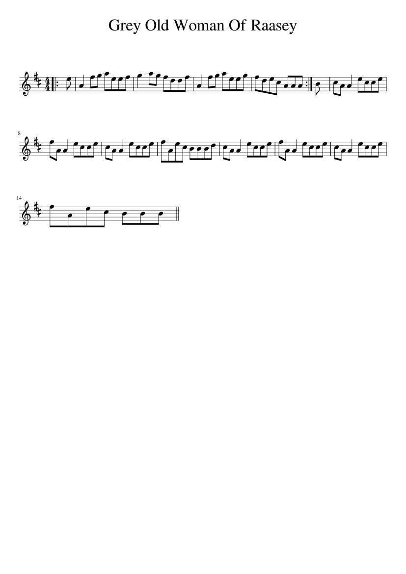 Grey Old Woman Of Raasey - piano sheet music page 1
