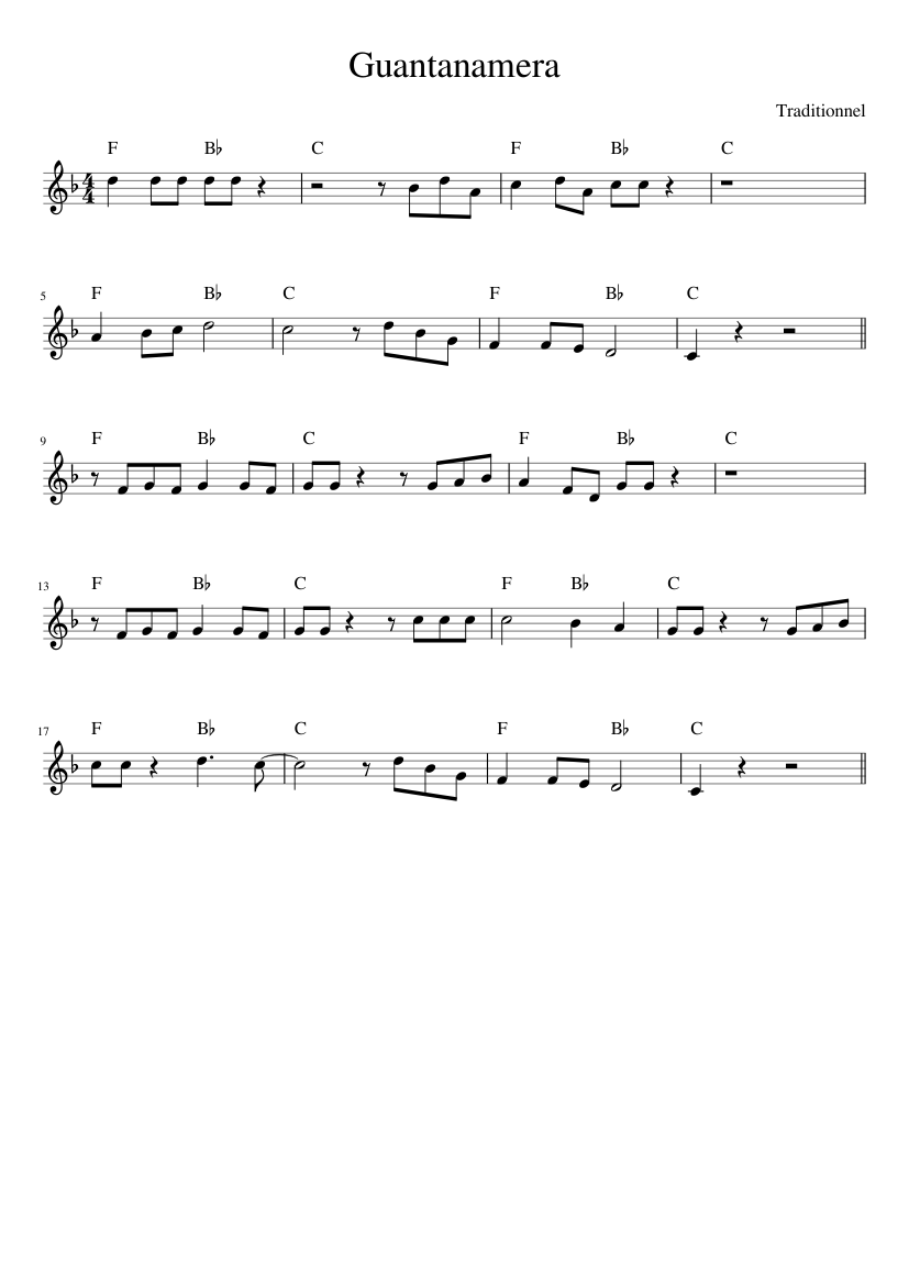 Guantanamera - piano sheet music page 1