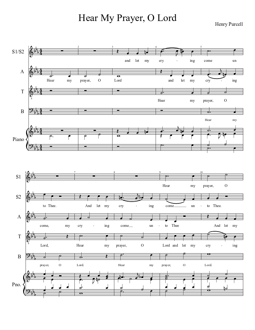 Hear My Prayer, O Lord - piano sheet music page 1