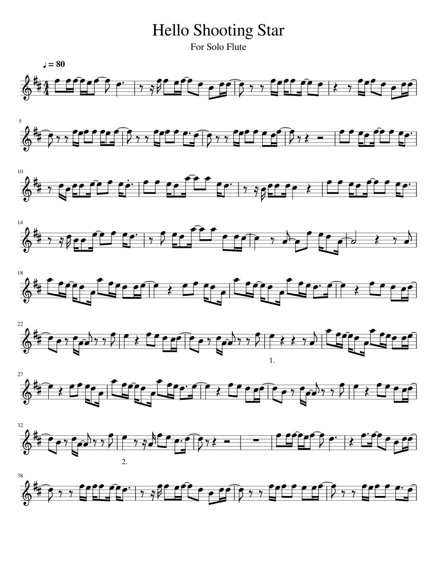 Hello Shooting Star ~ For Solo Flute - piano sheet music page 1