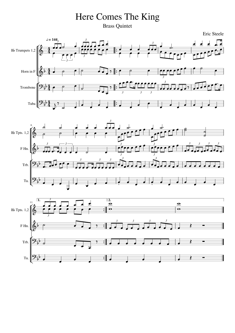 Here Comes The King (Brass Quintet) - piano sheet music page 1