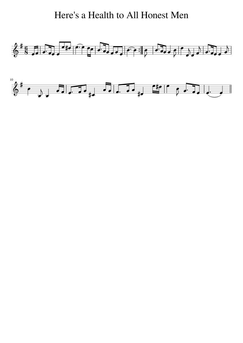 Here's a Health to All Honest Men - piano sheet music page 1