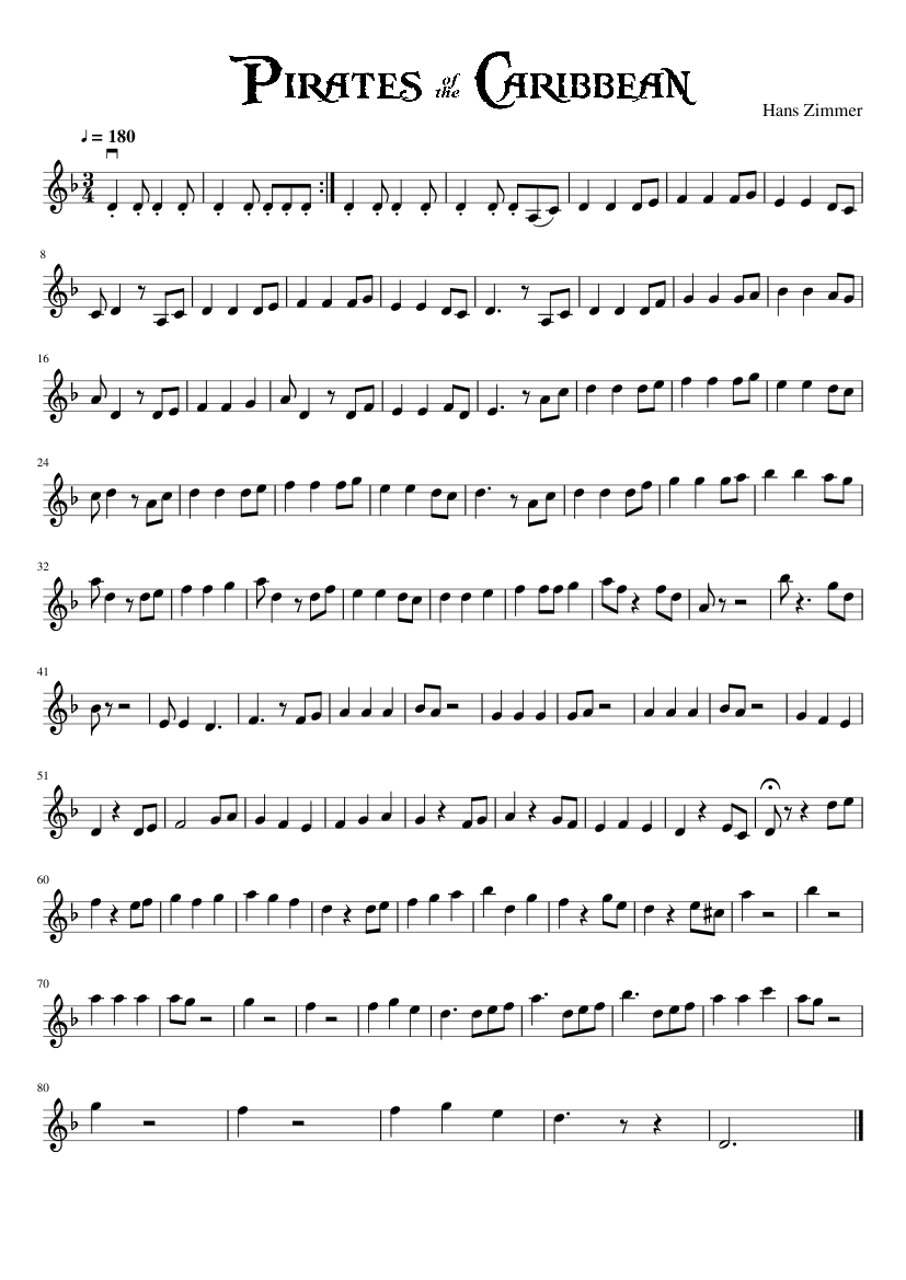 He's A Pirate – Hans Zimmer - piano sheet music page 1