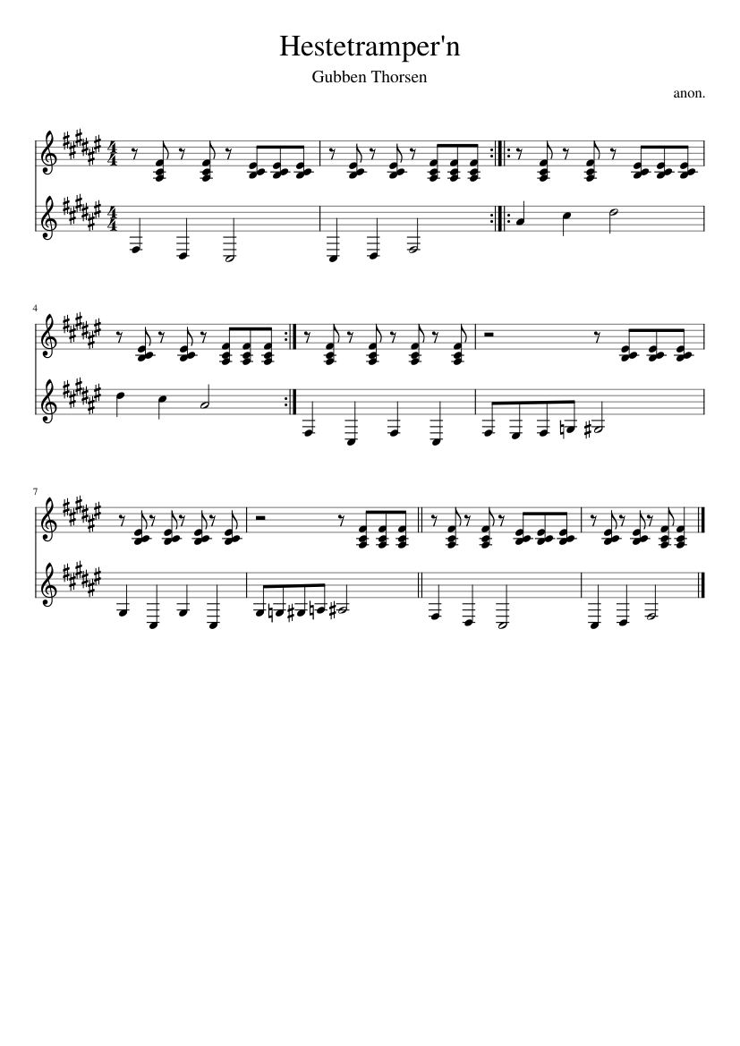 Hestetramper'n - piano sheet music page 1