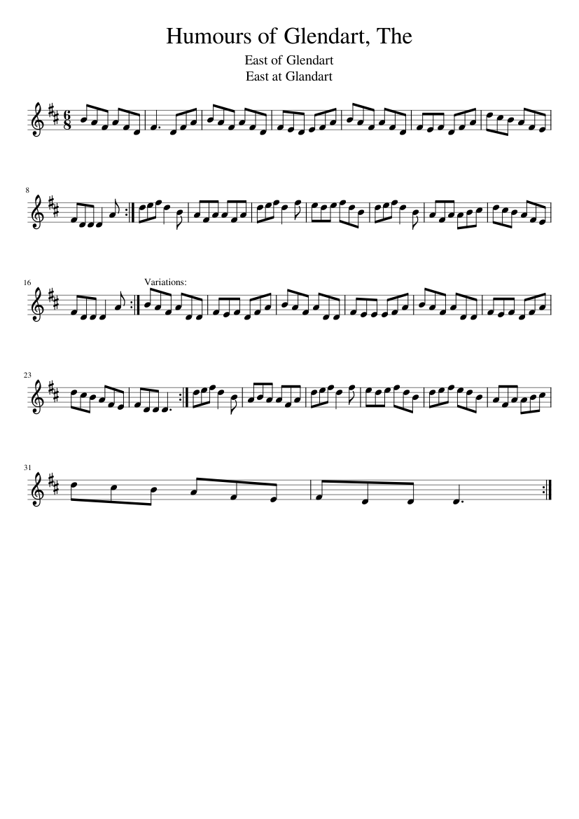 Humours of Glendart, The*************** - piano sheet music page 1