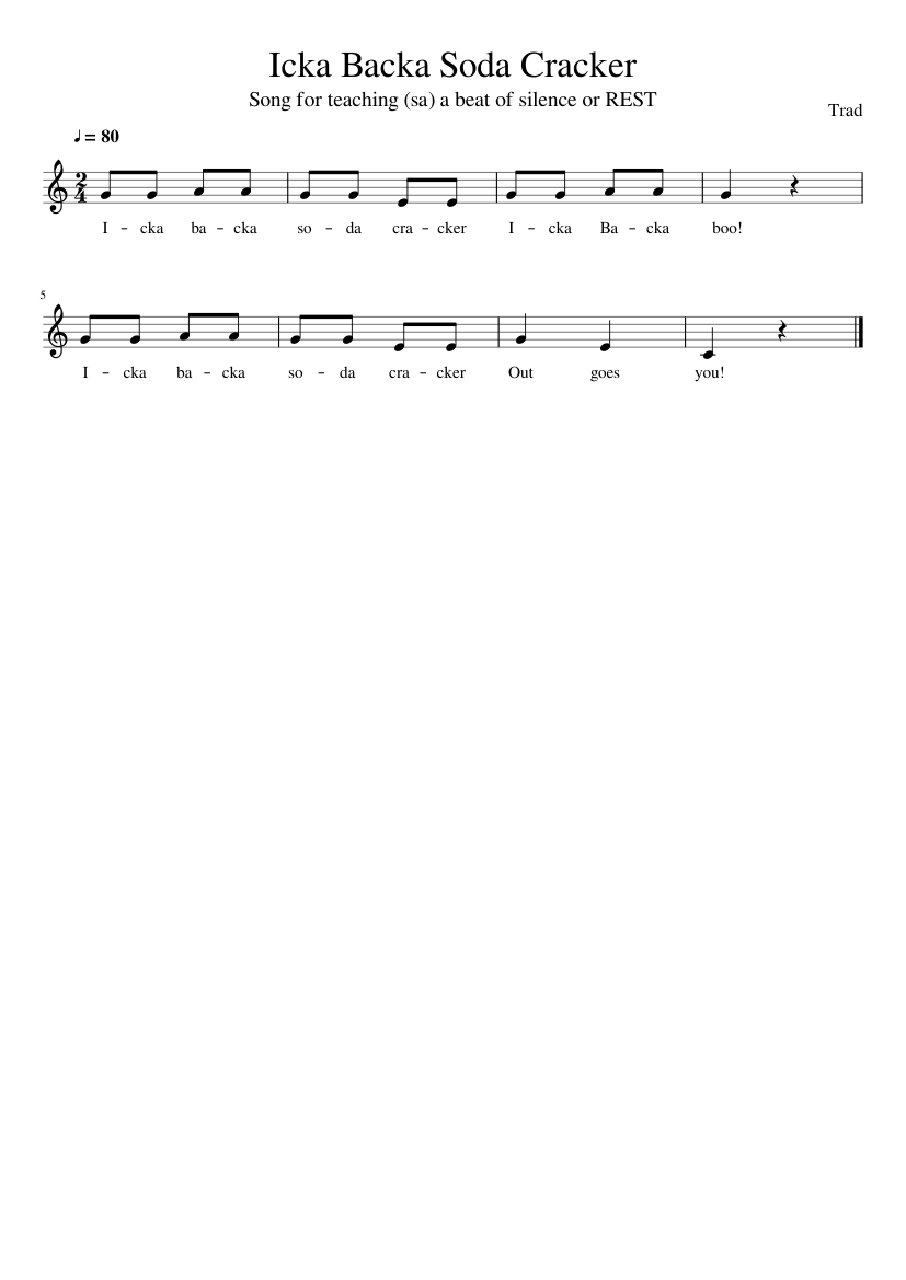 Icka Backa Soda Cracker - piano sheet music page 1