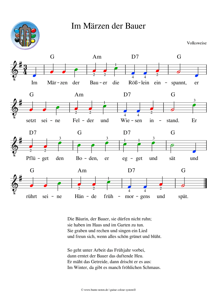 Im Märzen der Bauer - piano sheet music page 1