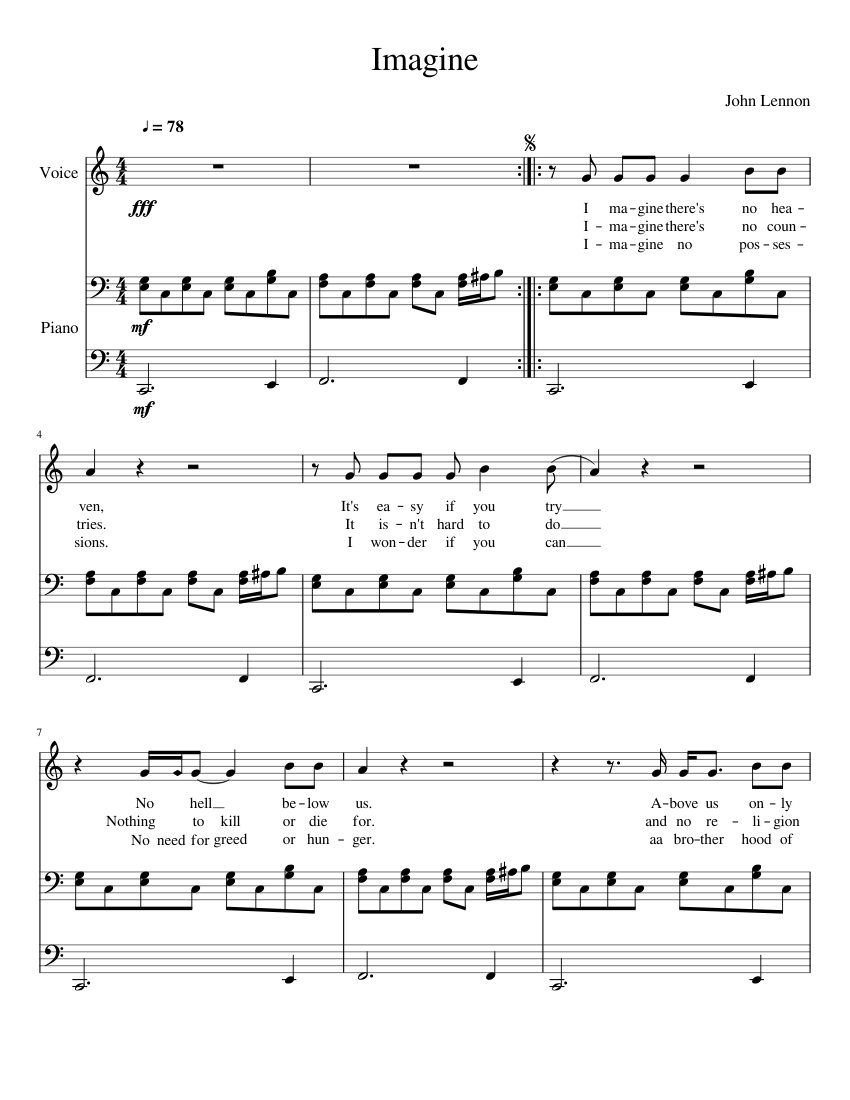 Imagine - piano sheet music page 1