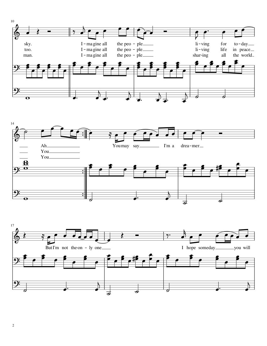 Imagine - piano sheet music page 2