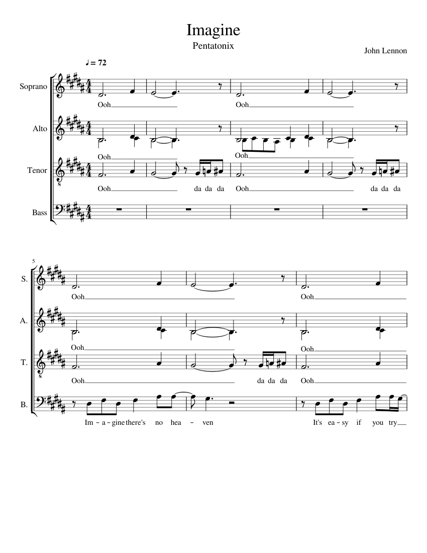 Imagine by Pentatonix - piano sheet music page 1