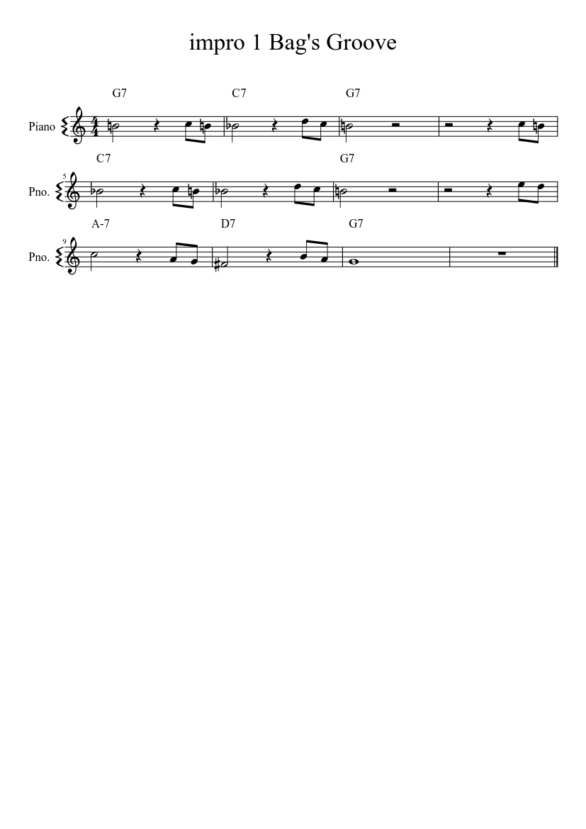 impro 1 Bag's Groove - piano sheet music page 1