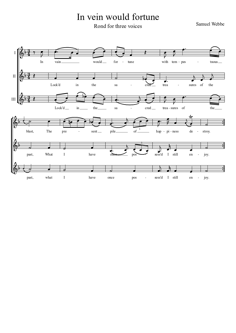 In vein would fortune - piano sheet music page 1