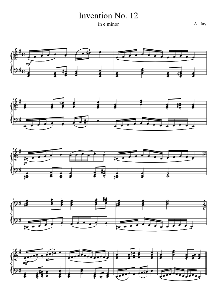 Invention #12 (E minor, Common Time) - piano sheet music page 1