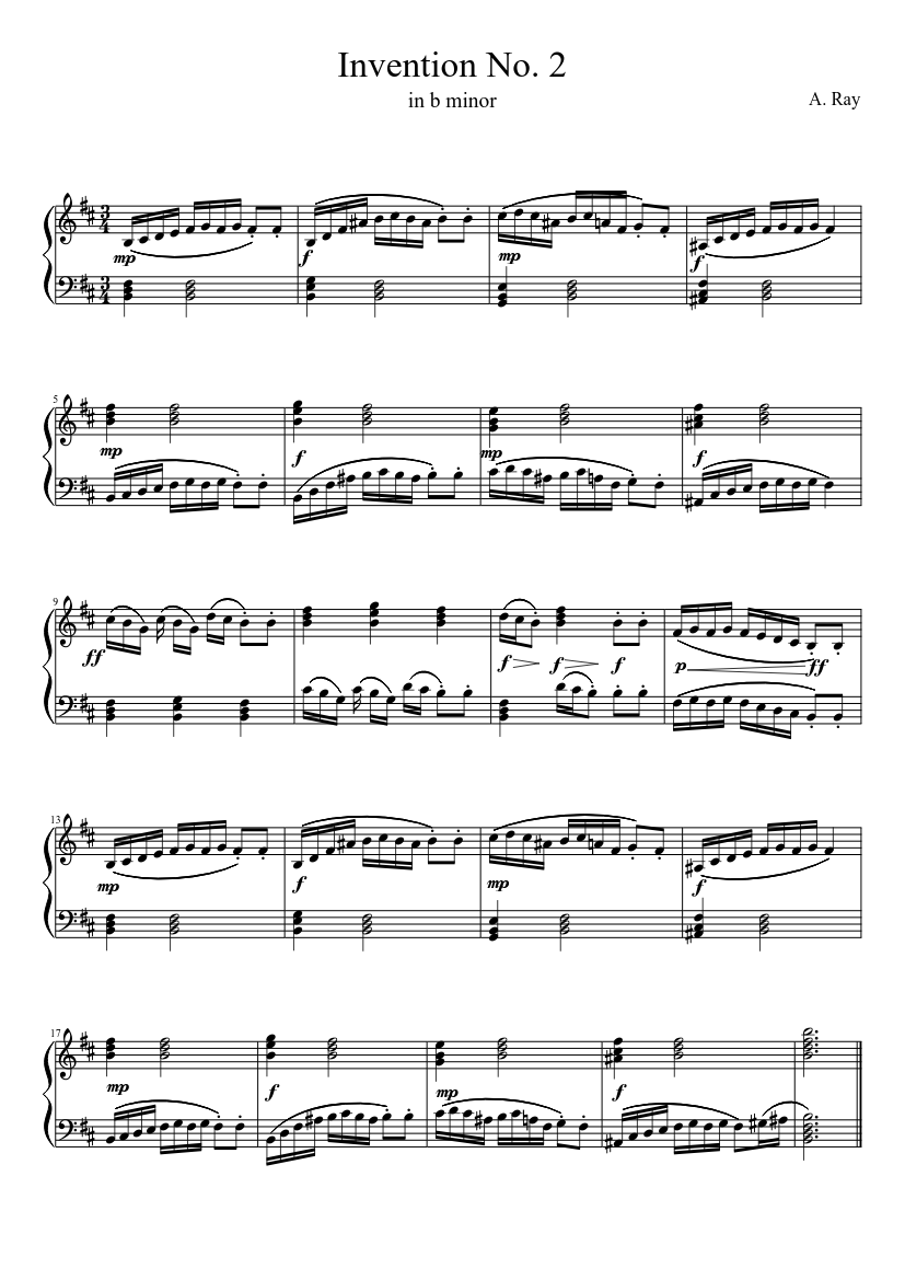 Invention #2 (B Minor, 3/4) - piano sheet music page 1