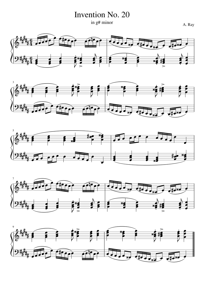 Invention #20 (G# Minor) - piano sheet music page 1