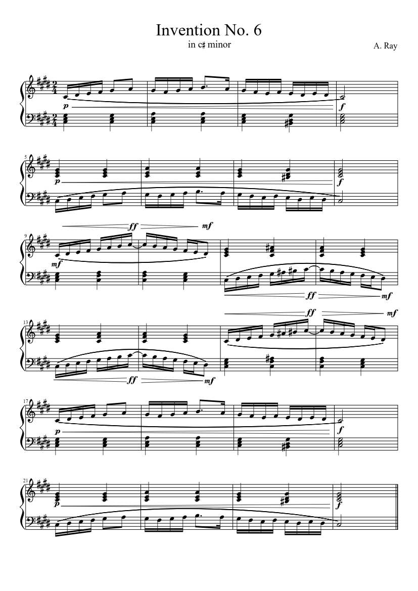 Invention #6 (C♯ minor, 2/4) - piano sheet music page 1