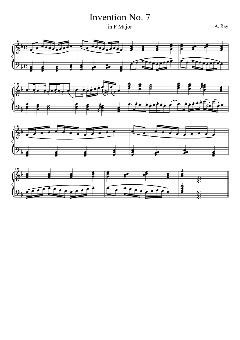 Invention #7 (F Major, Common Time) - piano sheet music page 1