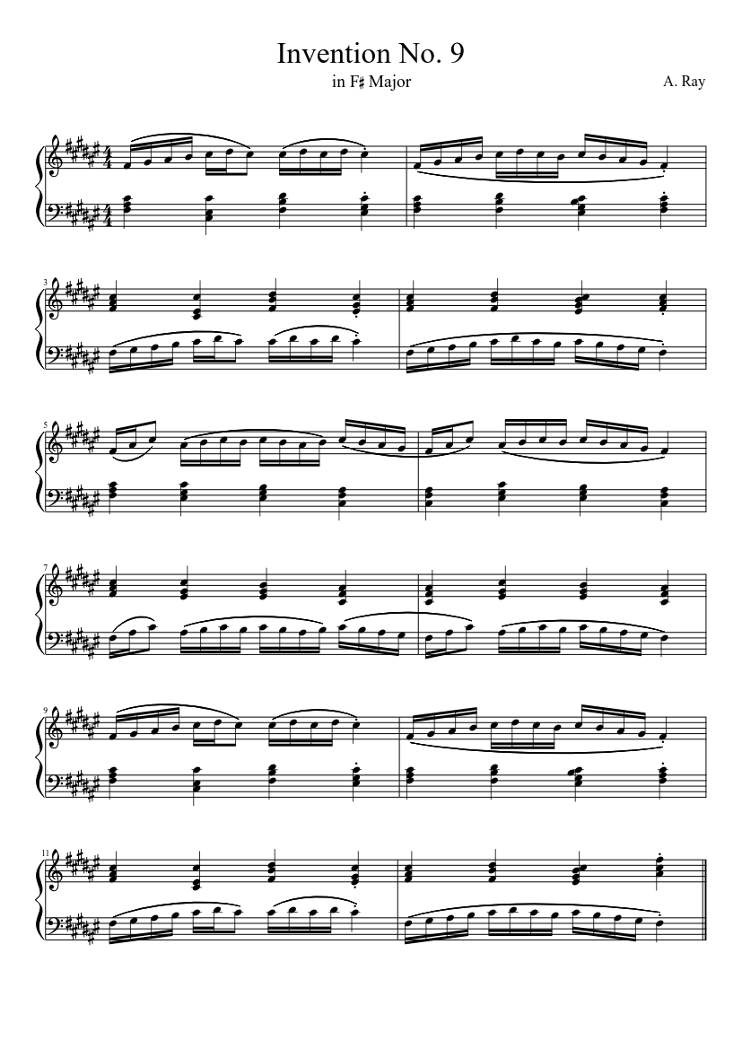 Invention #9 (F♯ Major, 4/4) - piano sheet music page 1