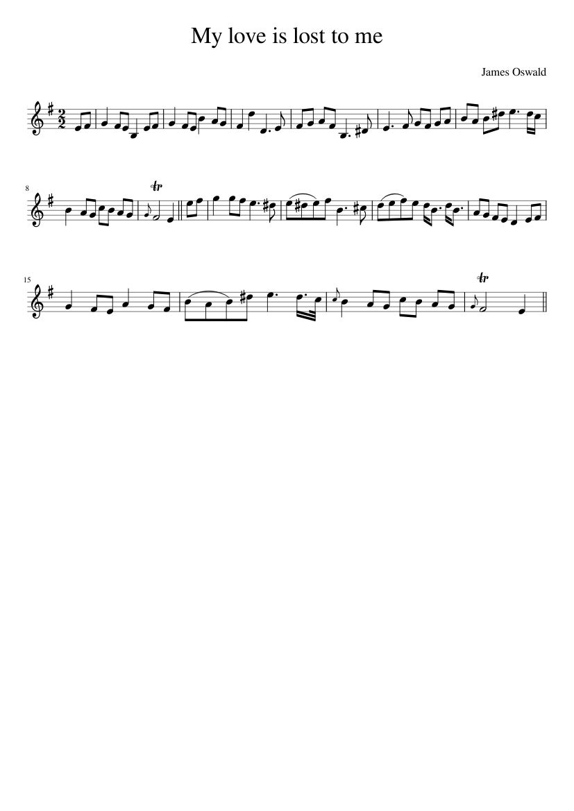 James Oswald - My love is lost to me - piano sheet music page 1