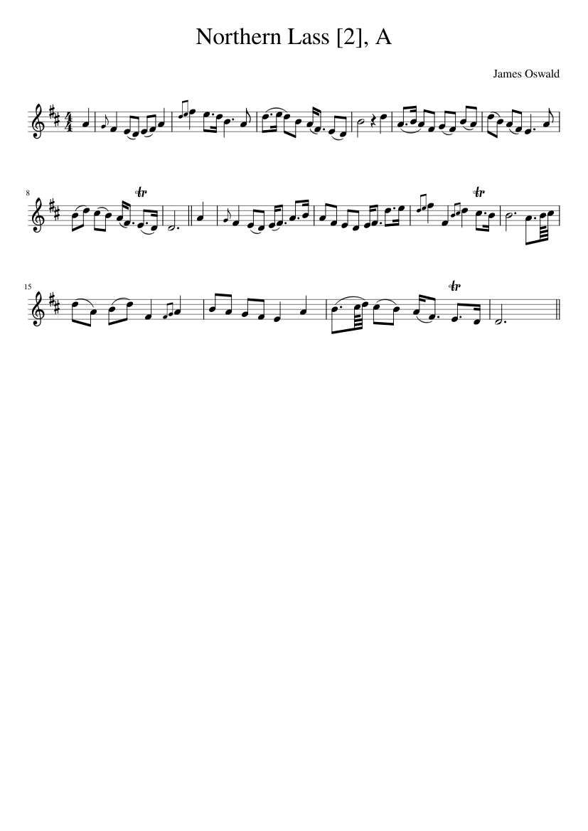 James Oswald - Northern Lass [2], A - piano sheet music page 1