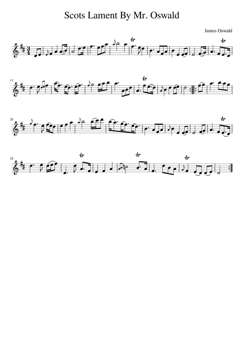 James Oswald - Scots Lament By Mr. Oswald - piano sheet music page 1